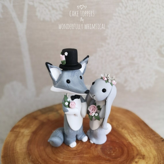 Wedding Toppers Rabbit Wolf Bunny Rabbit Wedding Cake Topper Silver Fox Animal - Etsy
