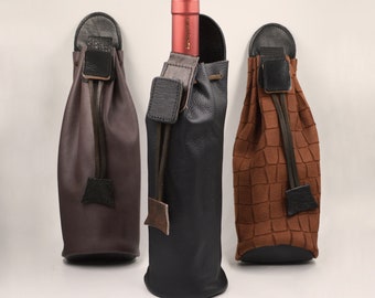 Leather Belt Bag, Hand Made Leather Bag, Medieval Bottle Pouch, Leather String Pull Bag, Bottle Holder, Belt Pouch, Long Waist Bag