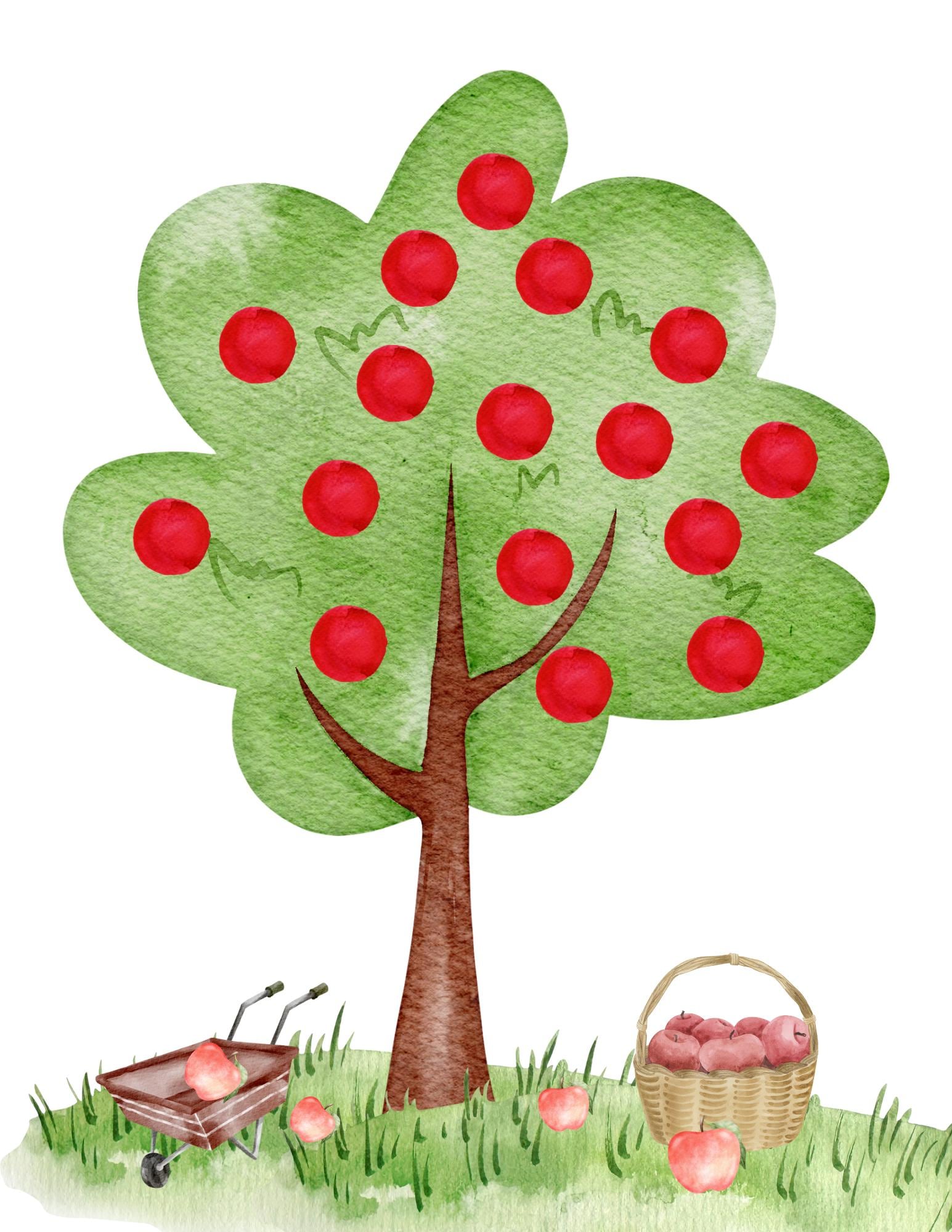 Apple Tree Fingerprint, Dot Marker, or Pom Pom Printable Fine Motor…