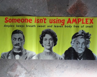 London Underground Tube Poster, Suspicion, Someone isn't using Amplex, deodorant advertising, wall art retro 1970s decor