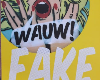 Scandinavian Danish Design poster Fake wow yellow amaze astonish surprise Britta Madsen Soren Gottrup wall art 2016 1950s pop art style