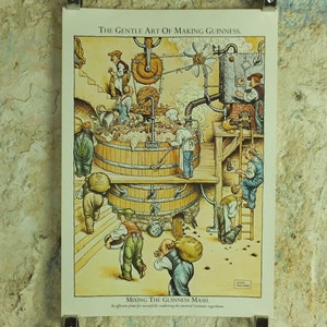 Póster original vintage del "Arte suave de hacer Guinness" que mezcla la mezcla de Guinness, publicidad de cerveza negra irlandesa, impresión de arte de pared retro de los años 80.