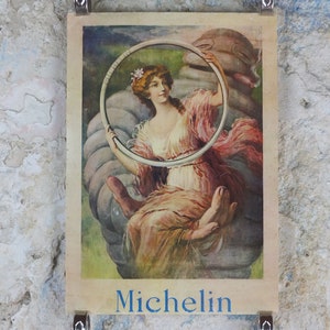 1970s Michelin Man Poster, Bibendum by A Renault, bicycle tyre advertising, art deco nouveau Advertising wall art decor