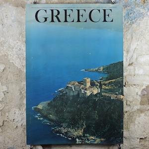 1969 Mount Athos Greece Travel Poster, Stavronikita Monastery, Orthodox St Nicholas, travel tourism, holiday vacation, wall art decor
