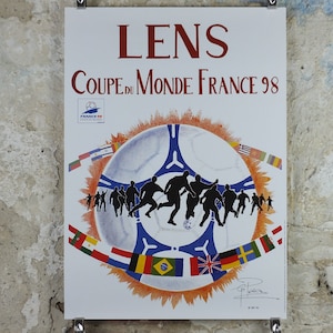 1998 World Cup Poster, Lens France 98, Coupe du Monde, by G Pekkler, football, soccer, 70cm x 50cm, original sport wall art decor