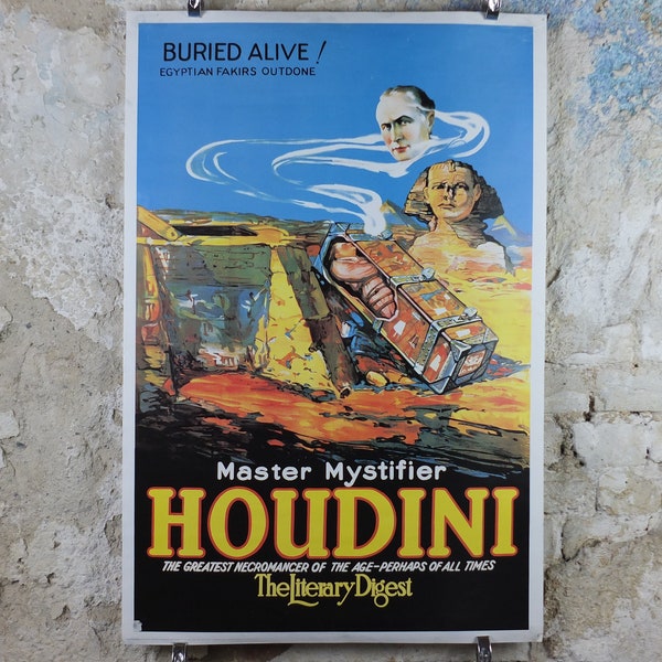 Harry Houdini Poster, Master Mystifier, Buried Alive! Escape Artist, The Greated Necromancer of all Time, The Literary Digest, wall art