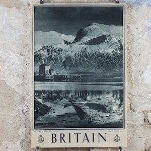 1947 Ben Nevis Gran Bretaña Cartel, Fort William Scotland, Travel Association Reino Unido, turismo de viajes vacaciones vacaciones wall art decoración