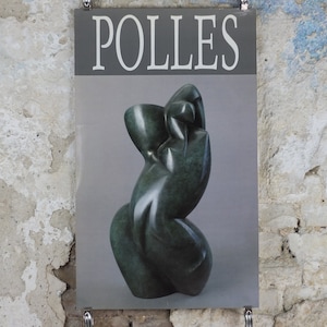 1980s Dominique Pollès Poster, sculpture, organic cubism, female form, artist gallery exhibition, wall art decor