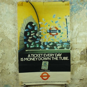 Pôster vintage do metrô de Londres, cartão de viagem dos anos 80, história autêntica de Londres, arte de parede turística de viagens e turismo