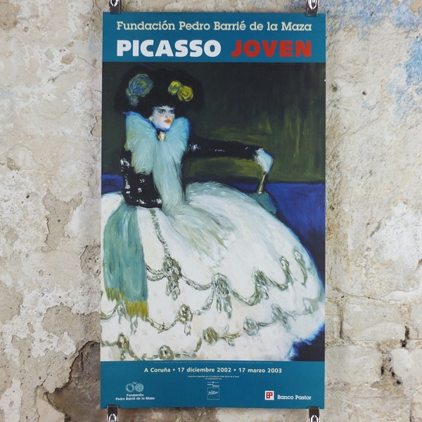 2002 Pablo Picasso Poster, Vrouw in blauw, Mujer en Azul 1901, Museum, Blauwe Periode, Arte Joven, kunstenaarsgalerij tentoonstelling, kunst aan de muur