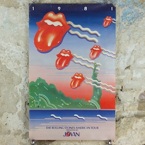 1981 Rolling Stones Concert Poster, American Tour, Tattoo You, Lips and Tongue, Présenté par Jovan, P/N 6-8000-58, décor d&#39;art mural musical