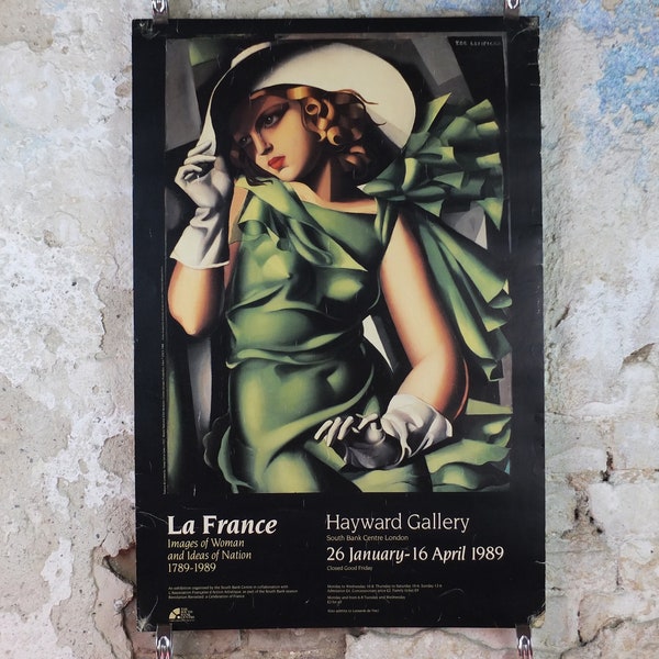 1989 Tamara de Lempicka Poster, "Young Girl in Green" 1927, Art Deco Nouveau cubism neoclassical style, gallery exhibition, wall art decor