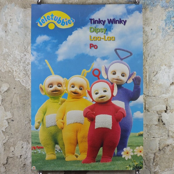 1997 Cartel de Teletubbies, Tinky Winky, Dipsy, Laa laa y Po, ENTRETENIMIENTO DE LA BBC TV para niños, educación para niños, decoración de arte de pared impresa