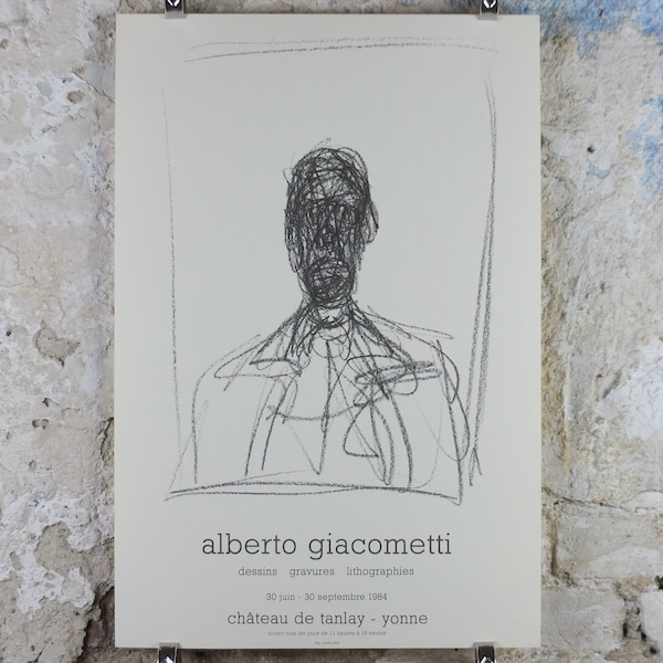 1984 Alberto Giacometti Affiche, tête d’homme 1955, condition étonnante, surréalisme, expressionnisme, cubisme, galerie exposition art mural années 1980