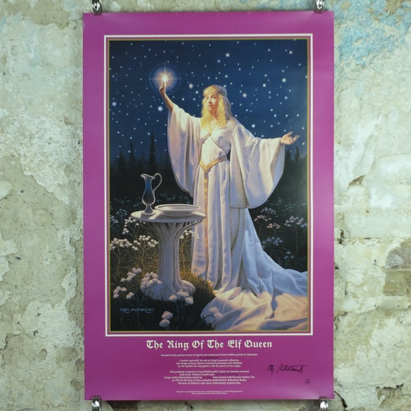 1993 signed Galadriel Poster, by Greg Hildebrandt, The Ring of the Elf Queen, Lord of the Rings, 2174/5000, J.R.R. Tolkien, wall art decor