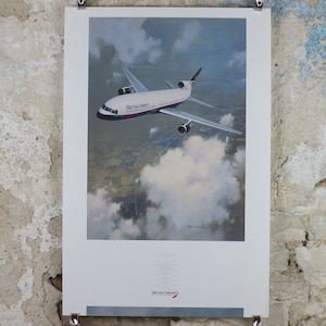 1989 British Airways Poster, Lockheed Tristar 200, by Roy Huxley, BA Aviation aircraft aeroplane plane, travel wall art decor