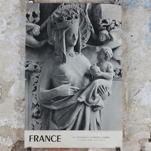1960er Jahre Kathedrale von Amiens Poster, Maria und Baby Jesus Statue, Frankreich, Reise Wand Kunst Dekor