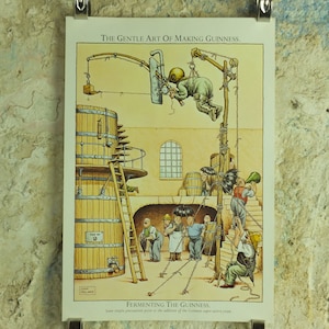 Póster original vintage del "Arte suave de la elaboración de Guinness": Fermentación de la cerveza Guinness, publicidad de cerveza negra irlandesa, impresión de arte mural retro de los años 80