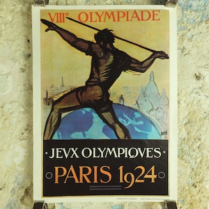 Jogos Olímpicos Vintage Paris França Poster anéis esportes esporte internacional verão arte de parede reimpressão década de 1970