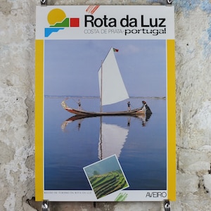Cartel de Rota da Luz de la década de 1980, Costa de Plata, Vintage Portugal, turismo de viajes portugués, vacaciones de vacaciones, decoración de arte mural