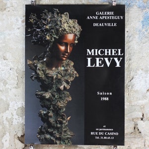 1988 Michel Levy Poster, Greek bronze sculpture in coral, sculpture, artist gallery exhibition, wall art decor