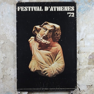 1972 Cartel del Festival de Atenas, escultura griega clásica, turismo de viajes, vacaciones, decoración de arte mural