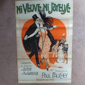 Original Vintage Französisches Poster Ni Veuve Ni Joyeuse Theater Oper Werbung Art Deco Jugendstil Druck Clerise Wandkunst retro 1910er 1919