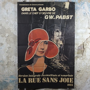 1960s Greta Garbo Poster, Joyless Street, 1925 film, French &quot;Grande&quot; size, La Rue Sans Joie, Large Vintage French,  wall art decor