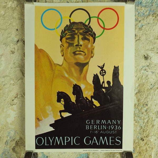 vintage Jeux Olympiques Berlin Allemagne Affiche anneaux sports sport international été art mural réimpression années 1970