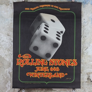 1972 Rolling Stones Winterland Concert Poster, 2nd printing, Tumbling Dice, San Francisco, by Bill Graham, music wall art decor