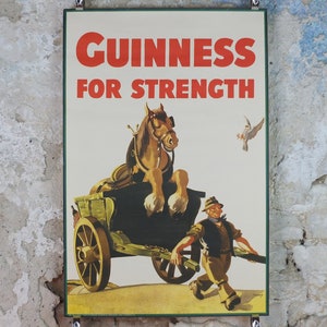 Plakat z epoki Guinnessa, Guinness for Strength, z Muzeum Guinnessa, 1949 r. Kampania reklamowa Sztuka ścienna Gilroy retro lata 90. XX w.