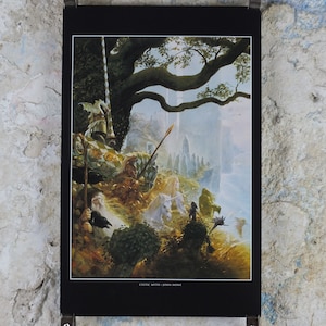 Vintage Keltischer Mythos von John Howe Poster, Fantasy, Einhorn, Magier, Ritter, Fee, Steinring, Illustration Druck, Wand Kunst Dekor