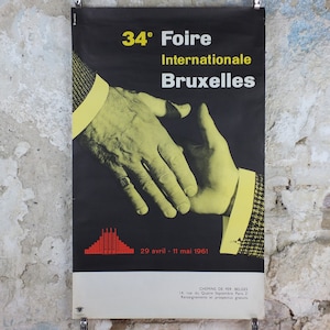 1961 International Fair Brussels Poster, Original Vintage Belgian, 34th Bruxelles Fair, Advertising print, wall art retro decor