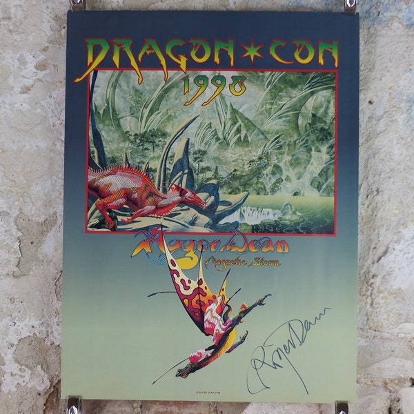 1998 Signed Roger Dean Poster, Dragon Con 1998, Magnetic Storm, fantasy wall art decor