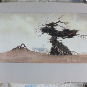Poster del 1972 Dragon and Tree, di Roger Dean, da Paper Tiger and Dragon's World, RDF 08, decorazione murale fantasy