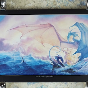 Vintage Ship of Destiny door John Howe Poster, Fantasy, Robin Hobb-boeken, draken, illustratieprint, kunst aan de muur decor