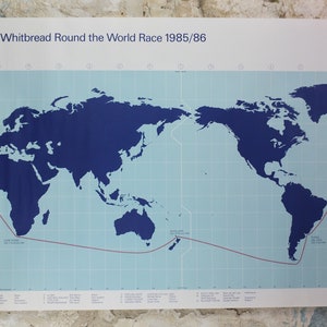 1986 Kaart van Whitbread Around the World Race Poster, The Ocean Race, Alusuisse, UBS Zwitserland, 4e evenement, sport, zeilen, kunst aan de muur decor