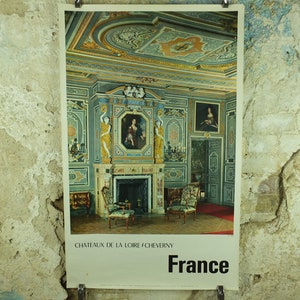 1950 年代のフランス ロワール渓谷の旅行ポスター、シュヴェルニー城、旅行観光、壁アート装飾
