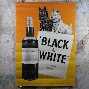 Póster de whisky en blanco y negro de 1962, whisky escocés, terrier escocés, Buchanans, Glasgow, impresión publicitaria, arte de pared retro