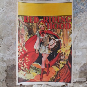 Original Vintage British Little Red Riding Hood Pantomime poster theatre taylors wombwell art deco nouveau print lithograph wall art 1930s