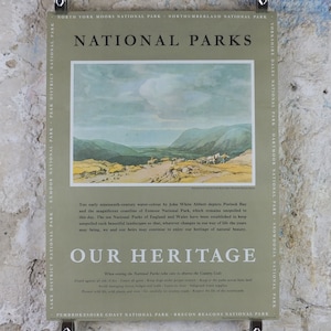 1965 Affiche du parc national Exmoor, John White Abbott, Porlock Bay, Voyage et tourisme, sentier pédestre, décoration d’art mural