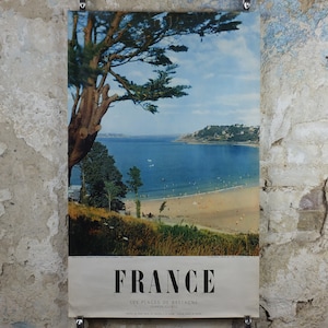 1955 Cartel de viaje de Francia, Las playas de Bretaña, Les Plages de Bretagne, Perros-Guirec, por Machatchek, turismo de viajes, decoración mural