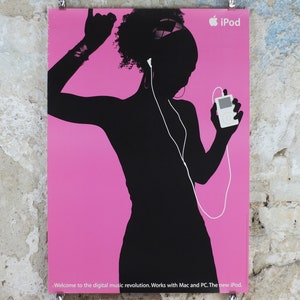 2003 Apple iPod Poster, original Dancing girl with headband by Susan Alinsangan and Casey Leveque, music player, retro wall art decor image 1