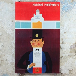 Póster original de Helsinki, Helsinki Helsingfors Finland, por Kurt Bengtsson, qué hay en Finlandia, menú, decoración de arte de pared de viaje