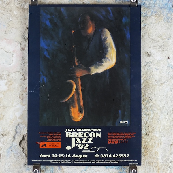 1992 Brecon Jazz 92 Poster, musique jazz, Brecon Beacons, Pays de Galles, European Arts Festival, par Valerie Ganz, décor d’art mural