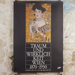 1985 Gustav Klimt Poster, Adele Bloch-Bauer, Dream and Reality, Art Nouveau Symbolism Vienna Secession gallery exhibition, wall art decor