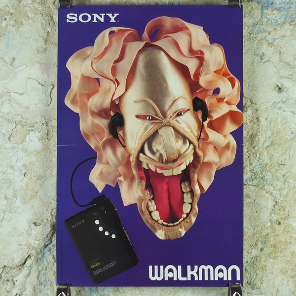 1993 Sony Walkman Poster, colourful retro advertising for the first portable music cassette player, gifts for music lovers, wall art decor