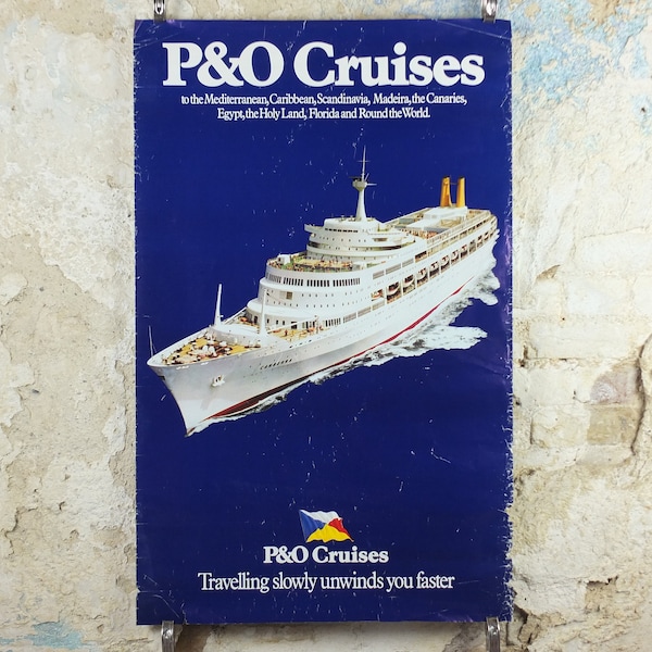 1980S P & O Cruises Travel Poster, Cruise and Ferry Company Advertising, Canberra, turismo di viaggio, vacanze di vacanza, decorazione artistica murale