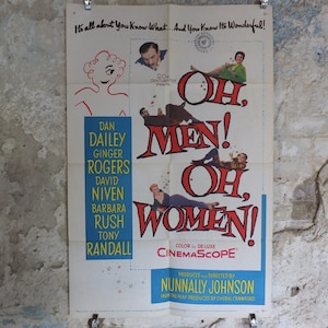 Original Vintage Movie Poster Oh Men Oh Women 1957 1950s wall art Ginger Rogers David Niven love comedy US one sheet cinema film memorabilia