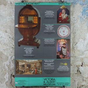 1987 V&A Museum Poster, What es New at the VA? Victoria and Albert, Galerie Ausstellung Wand Kunst Dekor